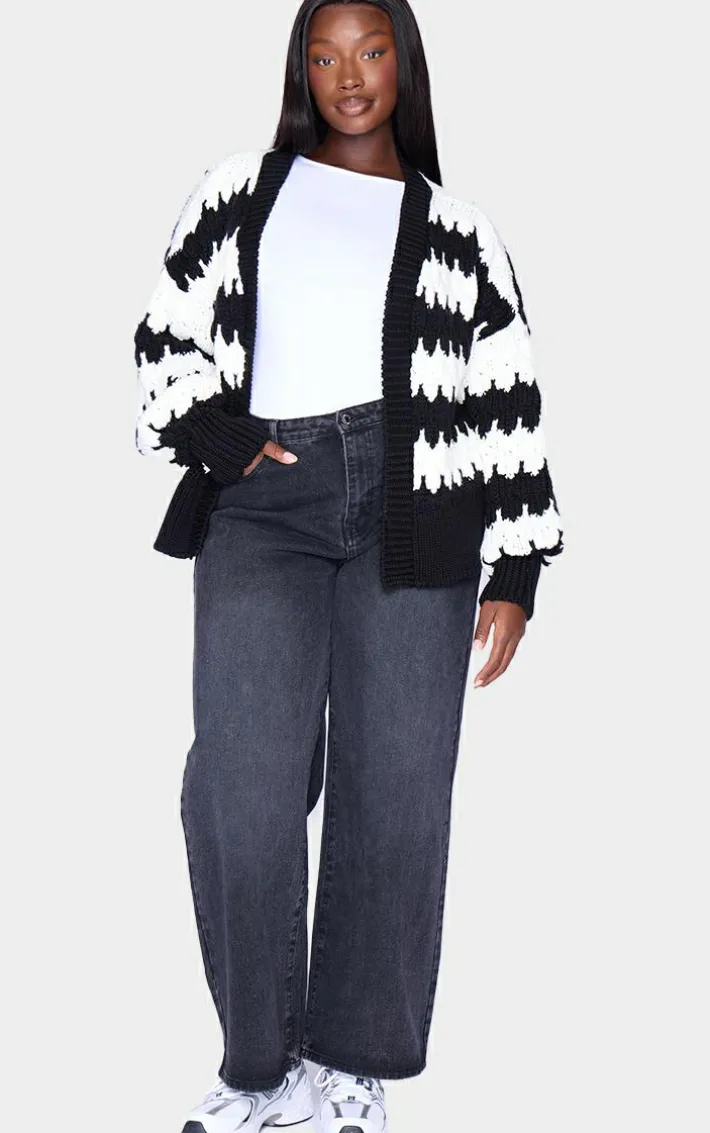 Plus Monochrome Striped Oversized Cardigan