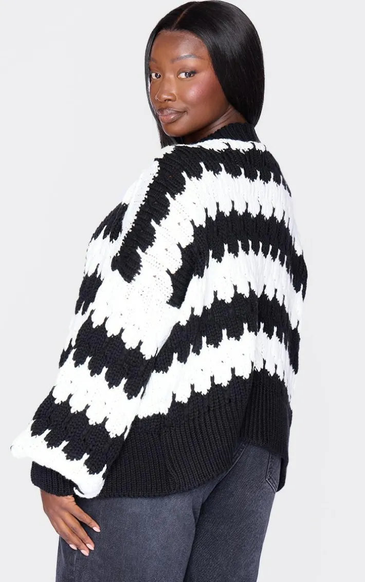 Plus Monochrome Striped Oversized Cardigan