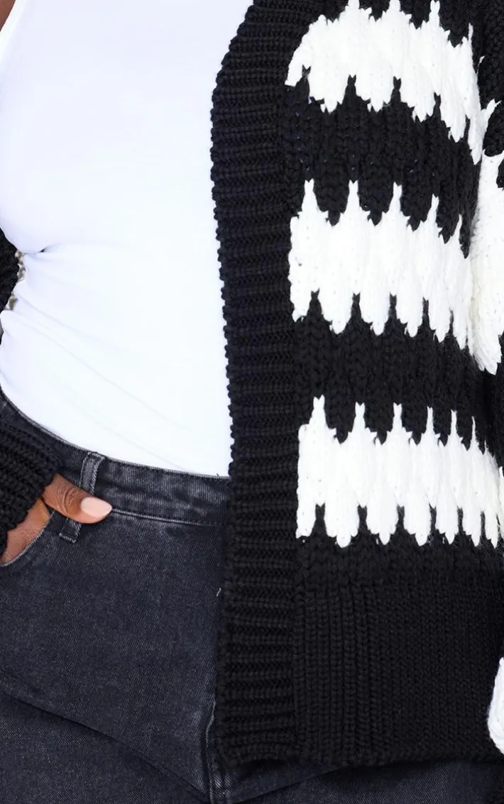 Plus Monochrome Striped Oversized Cardigan