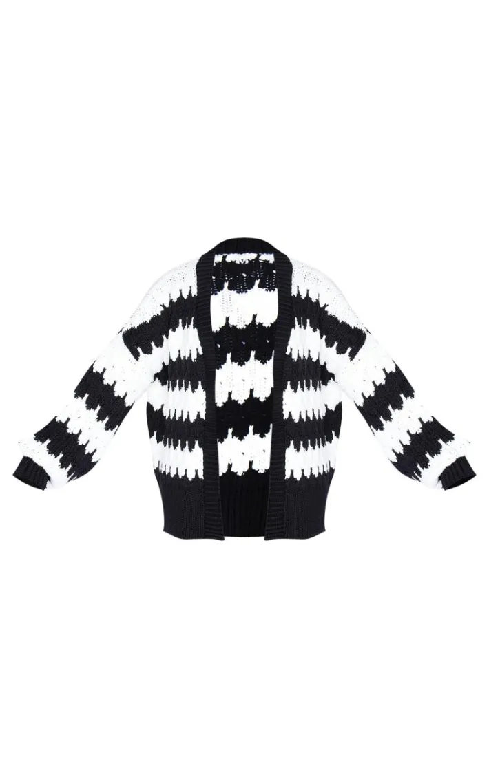 Plus Monochrome Striped Oversized Cardigan