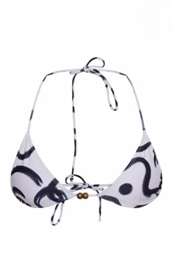 Plus Monochrome Swirl Print Triangle Bead Detail Bikini Top