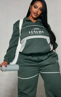 Plus Moss Green Luxury Ski Resort Graphic Sweatshirt