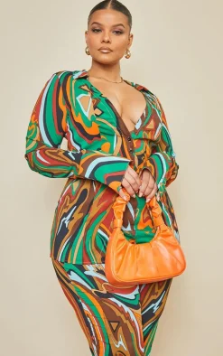 Plus Multi Abstract Print Chiffon Fitted Shirt