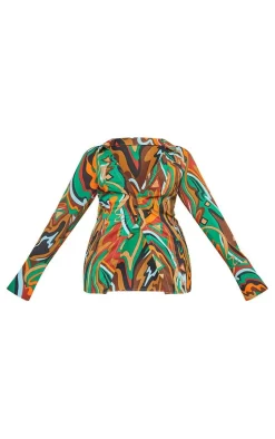 Plus Multi Abstract Print Chiffon Fitted Shirt