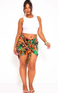 Plus Multi Abstract Print Ruched Front Skirt
