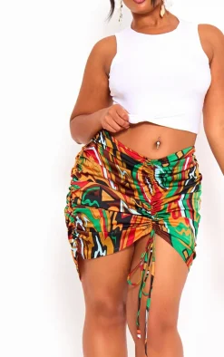 Plus Multi Abstract Print Ruched Front Skirt