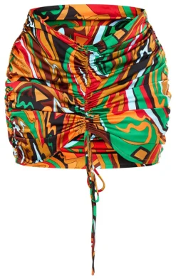 Plus Multi Abstract Print Ruched Front Skirt