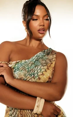 Plus Multi Abstract Snake Print Double Layer Slinky Bodycon Dress