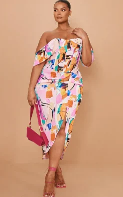 Plus Multi Bardot Ruched Side Midi Dress