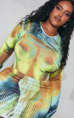 Plus Multi Body Print High Leg Bodysuit