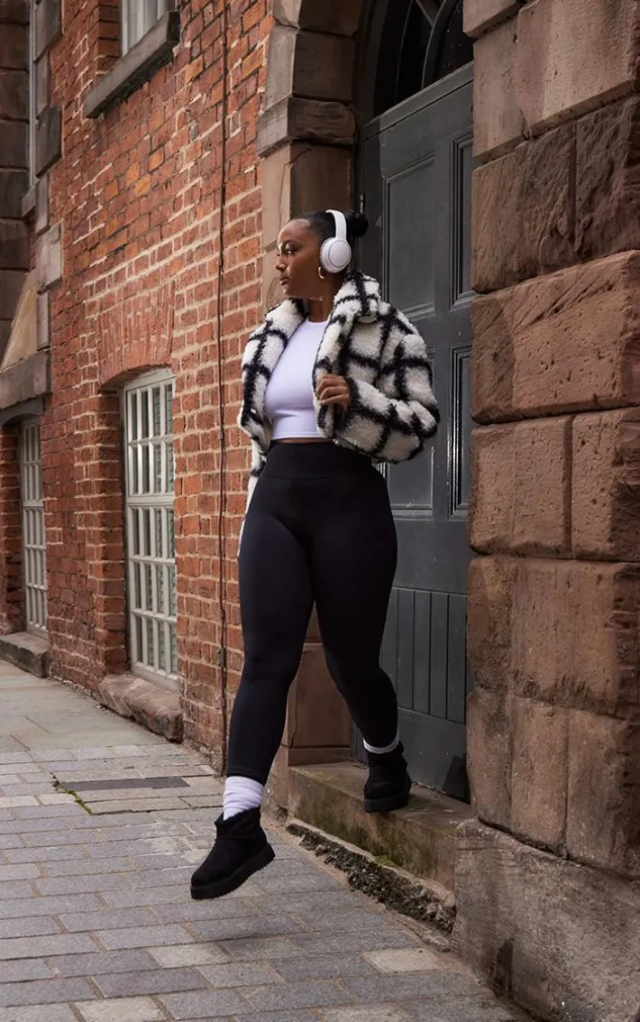 Plus Multi Check Borg Cropped Coat