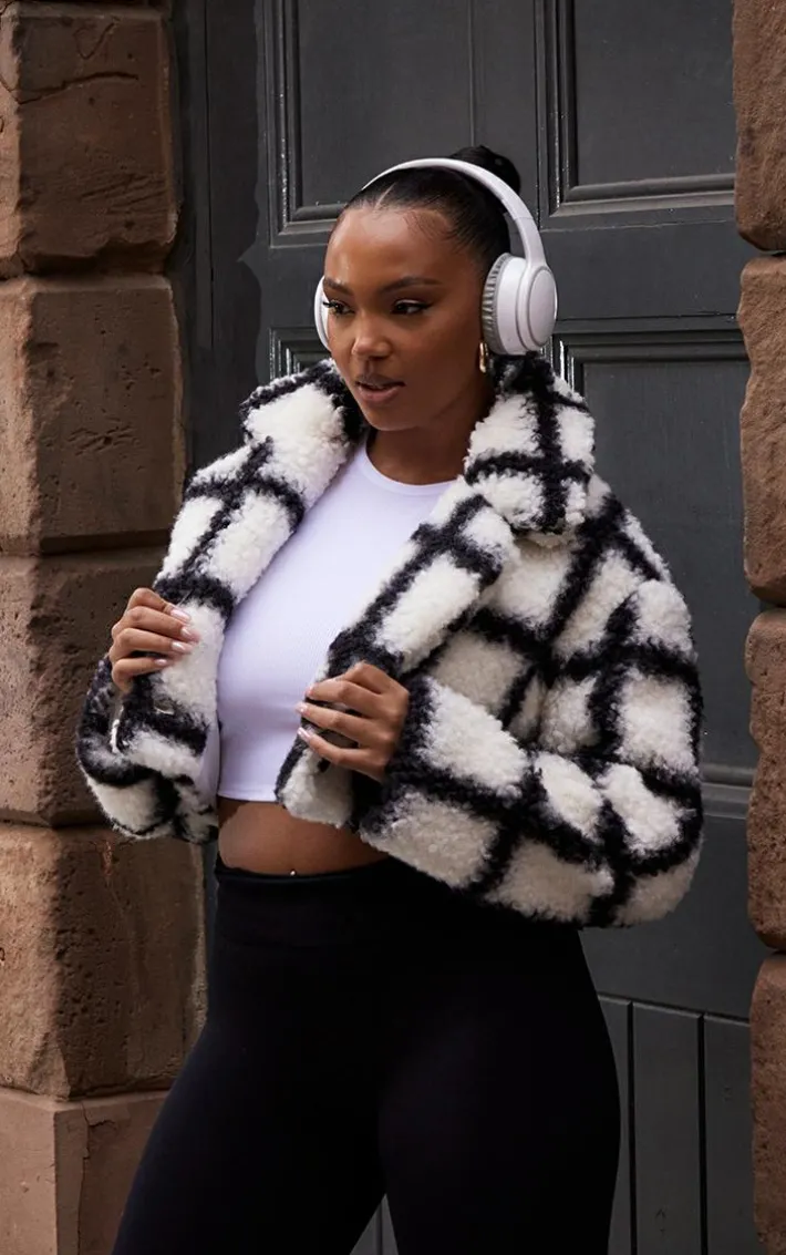 Plus Multi Check Borg Cropped Coat