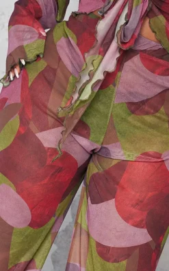Plus Multi Print Mesh Wide Leg Pants