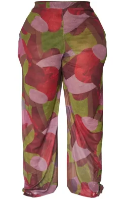 Plus Multi Print Mesh Wide Leg Pants