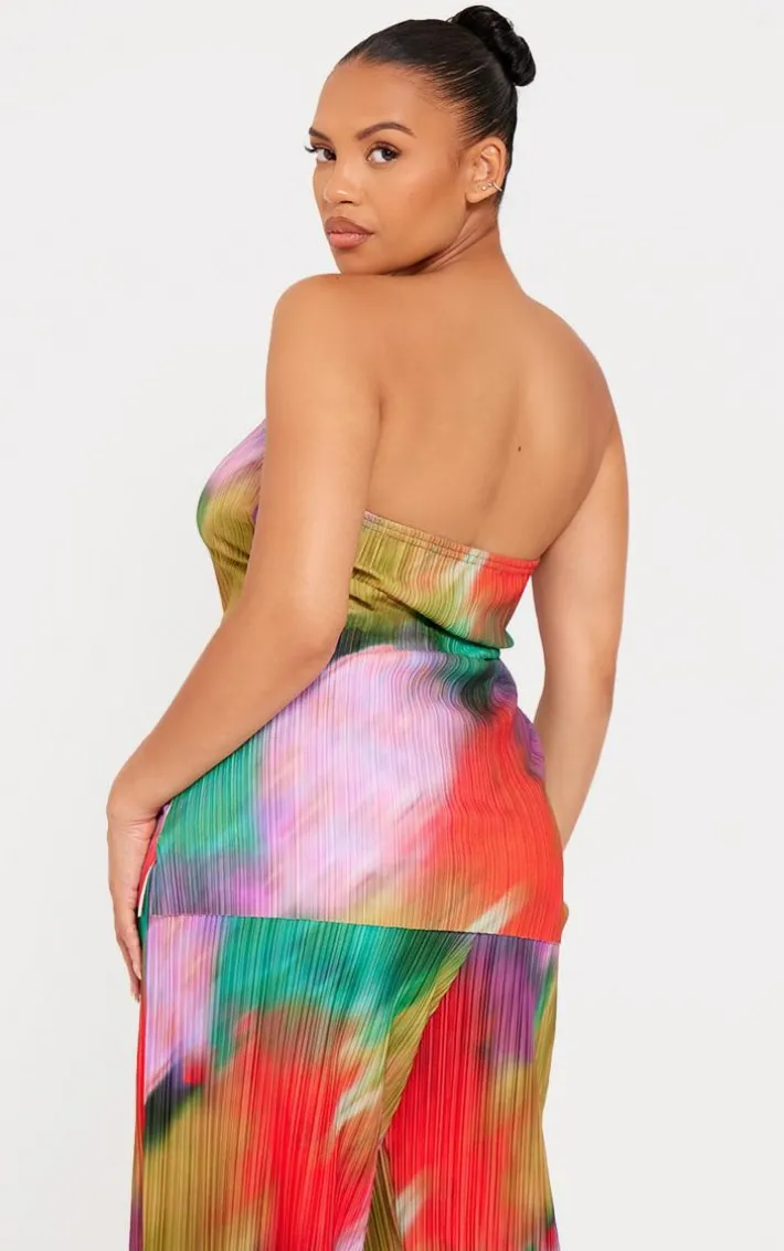 Plus Multi Print Plisse Bandeau Top