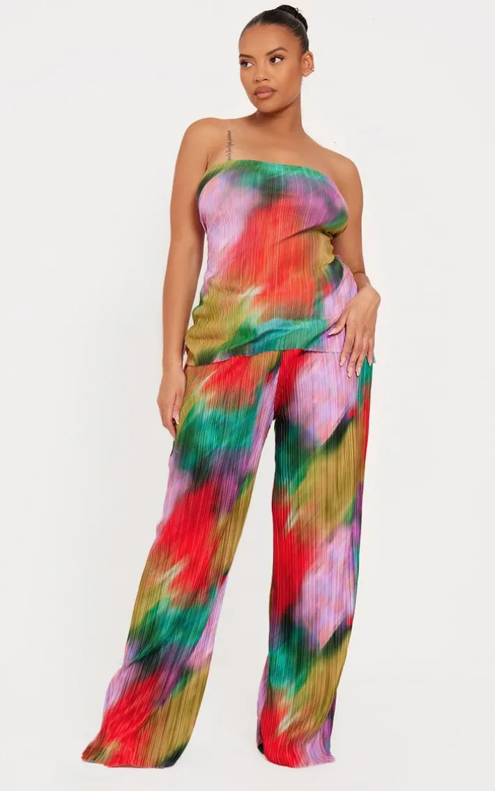 Plus Multi Print Plisse Bandeau Top