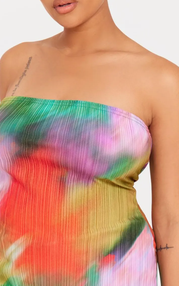 Plus Multi Print Plisse Bandeau Top