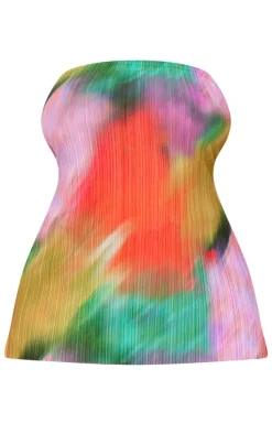 Plus Multi Print Plisse Bandeau Top