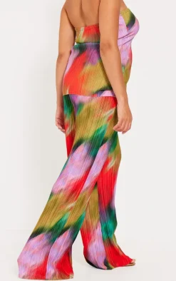 Plus Multi Print Plisse Wide Leg Pants