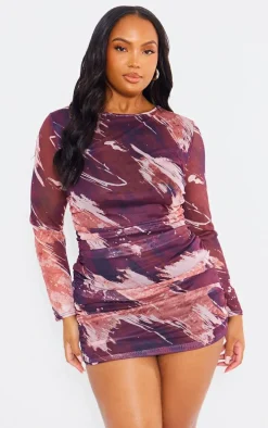 Plus Multi Print Ruched Detail Bodycon Dress