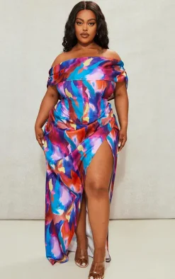 Plus Multi Printed Asymmetric Bardot Corset