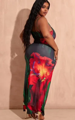 Plus Multi Printed Cowl Neck Midi Dress