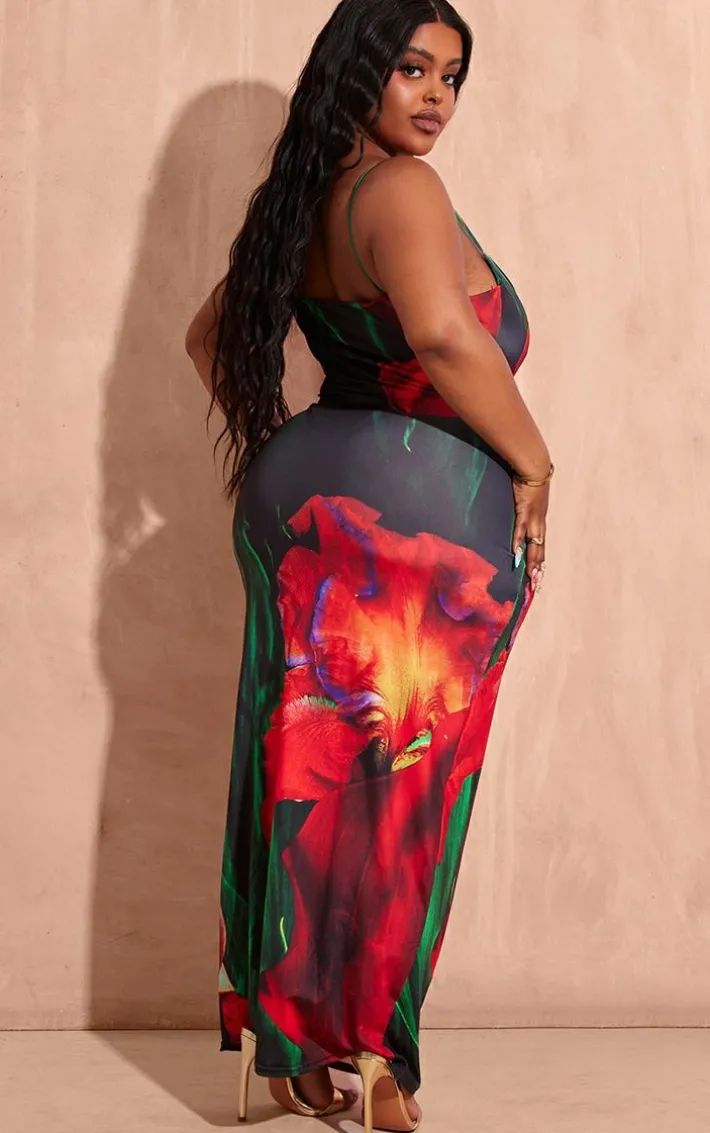 Plus Multi Printed Cowl Neck Midi Dress