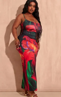 Plus Multi Printed Cowl Neck Midi Dress