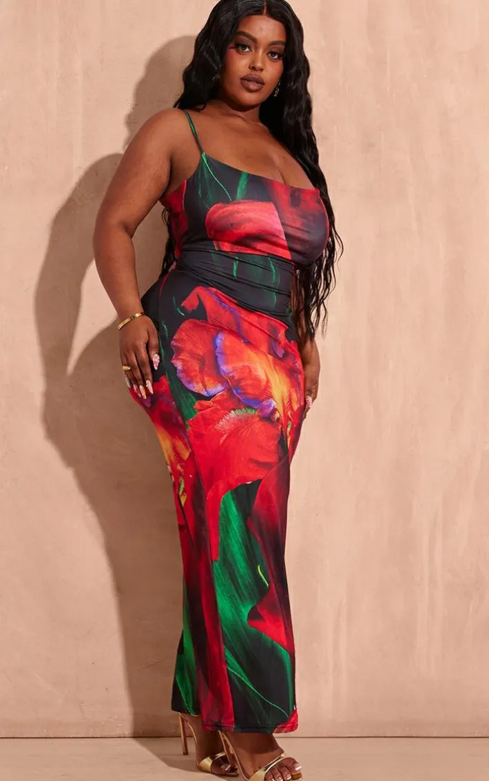 Plus Multi Printed Cowl Neck Midi Dress