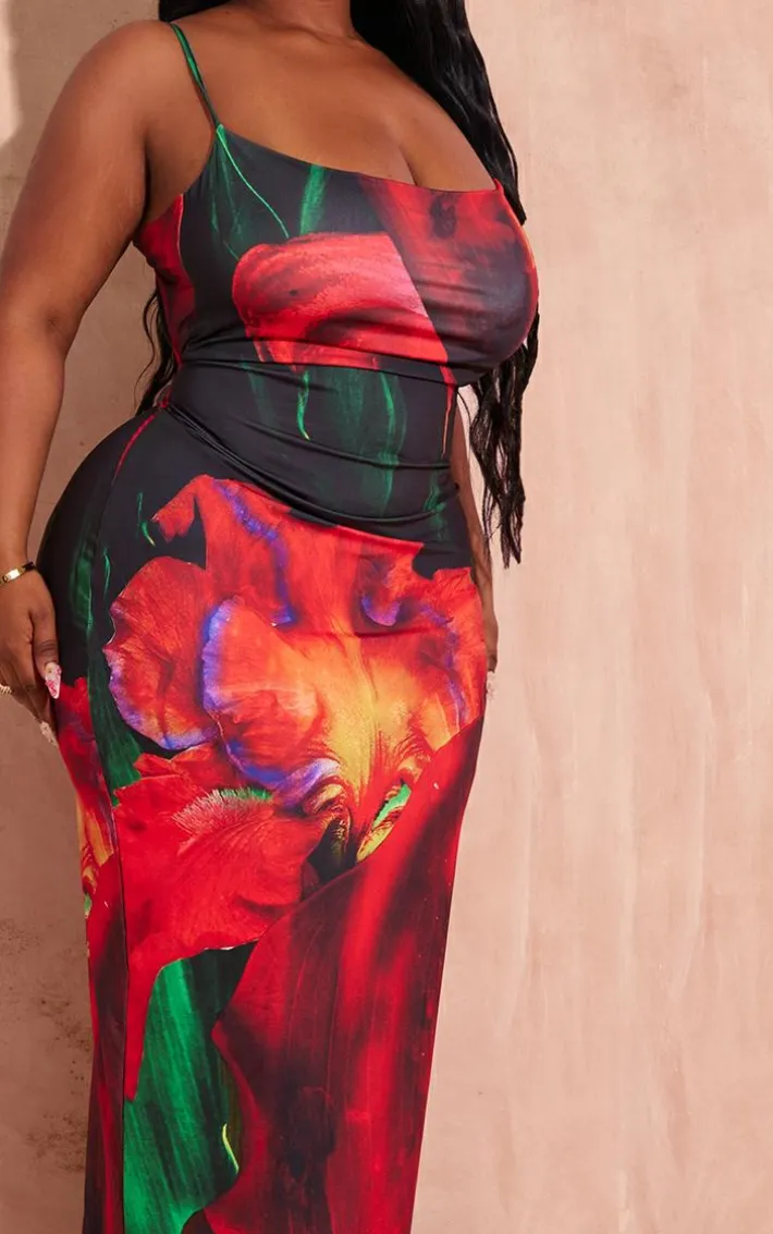 Plus Multi Printed Cowl Neck Midi Dress