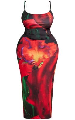 Plus Multi Printed Cowl Neck Midi Dress