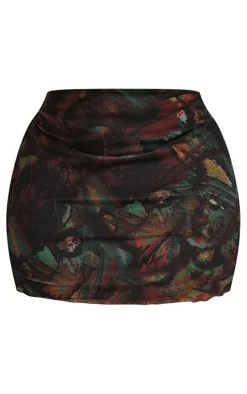 Plus Multi Printed Lettuce Hem Mesh Bodycon Skirt