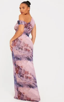 Plus Multi Printed Mesh Midi Dress