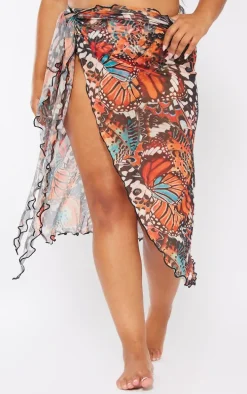 Plus Multi Printed Mesh Tie Side Sarong