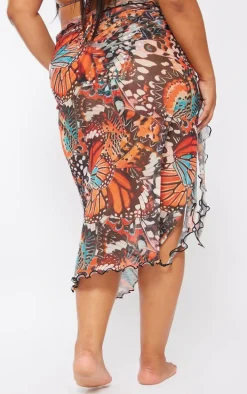 Plus Multi Printed Mesh Tie Side Sarong