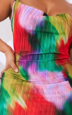 Plus Multi Printed Plisse Cowl Neck Maxi Dress