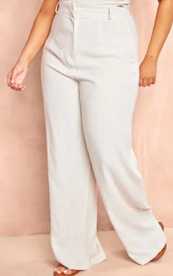 Plus Natural Linen Look Wide Leg Pants
