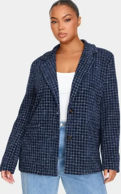 Plus Navy Boucle Check Blazer
