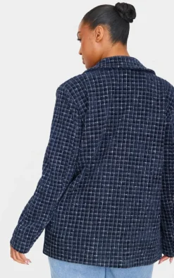 Plus Navy Boucle Check Blazer