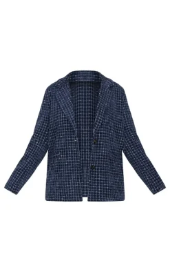 Plus Navy Boucle Check Blazer