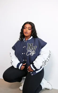 Plus Navy NY Graphic Bomber Jacket
