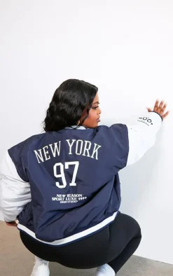 Plus Navy NY Graphic Bomber Jacket