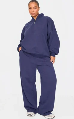 Plus Navy Premium Thin Waistband Straight Leg Sweat Sweatpants
