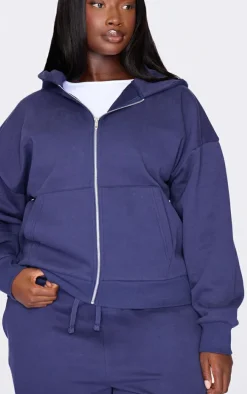 Plus Navy Premium Zip Up Oversized Hoodie
