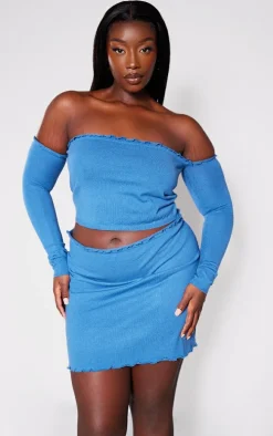 Plus Navy Soft Knit Scallop Edge Micro Mini Skirt