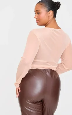 Plus Nude Butterfly Printed Hot Fix Mesh Top