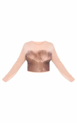 Plus Nude Butterfly Printed Hot Fix Mesh Top