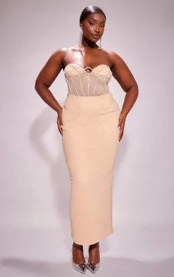 Plus Nude Diamante Corset Bandeau Maxi Dress