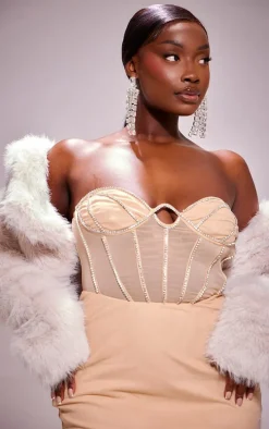 Plus Nude Diamante Corset Bandeau Maxi Dress