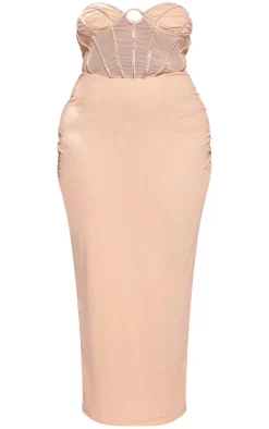 Plus Nude Diamante Corset Bandeau Maxi Dress